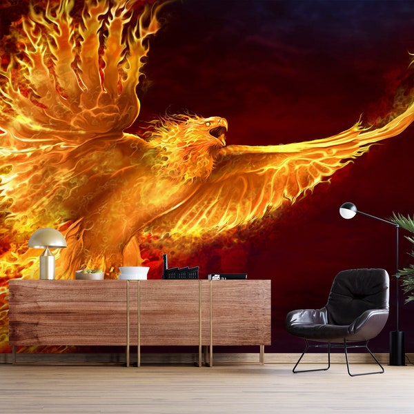 3D Flame Phoenix S5009 Removable Wallpaper Self Adhesive Wallpaper Extra Large Peel & Stick Wallpaper Wallpaper Mural Tom Wood
