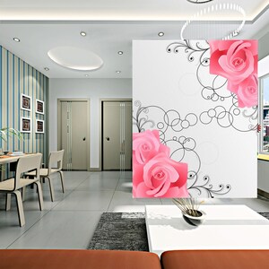 3D Cartoon Roze Rozen L15122 Verwijderbaar Behang Zelfklevend Behang Extra Grote Peel &Stick Behang Muurschildering AJSTOREArt
