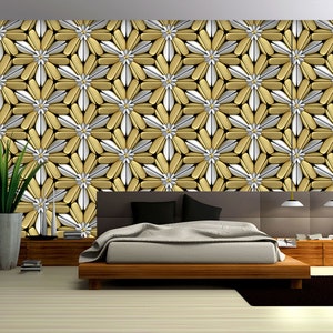3D Golden Silver Pattern L7443 Removable Wallpaper Self Adhesive Wallpaper Extra Large Peel & Stick Wallpaper Wallpaper Mural AJSTOREArt
