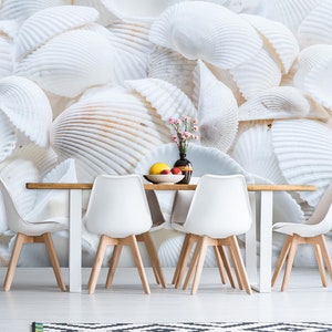 3D Conchiglie bianche L7352 Carta da parati rimovibile Carta da parati autoadesiva Carta da parati Extra Large Peel & Stick Wallpaper Wallpaper Mural AJSTOREArt