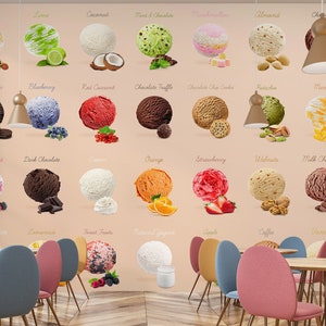 Menu gelato 3D L17058 Carta da parati commerciale rimovibile Carta da parati autoadesiva Carta da parati Peel & Stick Carta da parati Murale AJSTOREArt
