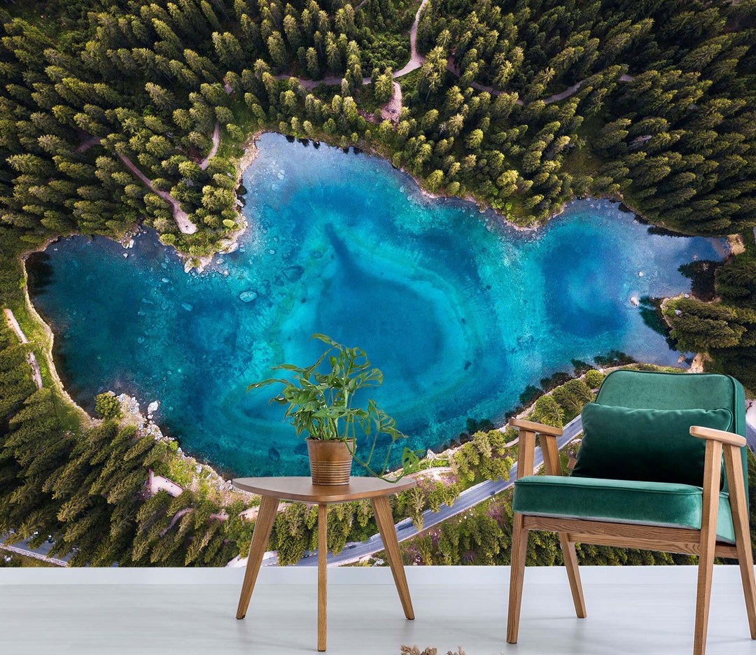 3D Forest Irregular Blue Lake L7464 Removable Wallpaper Self Adhesive ...