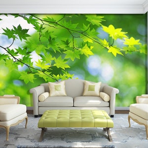 3D Verde Acero Foglie L15070 Carta da parati rimovibile Carta da parati autoadesiva Extra Large Peel & Stick Wallpaper Wallpaper Mural AJSTOREArt