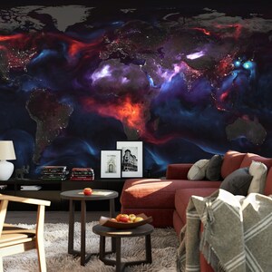 3D Universo Nebulosa L9709 Mapa do Mundo Papel de Parede Removível Papel de Parede Autoadesivo Extra Grande Peel & Stick Papel de Parede Mural AJ