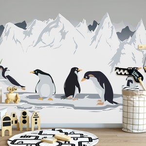 3D Cartoon Pinguin Animal Kid es Room L2469 kommerzielle abnehmbare Tapete Selbstklebende Tapete Peel & Stick Tapete Wandbild AJSTOREArt