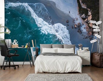 Carta Da Parati Murale 3D Paesaggio Dell'Isola Dell'Oceano Del Cielo Blu Arte Della Parete Autoadesiva Per Soggiorno Camera Da Letto Ufficio Camera Dei Bambini Decorazione Della Pare 140(L) x70(H) cm