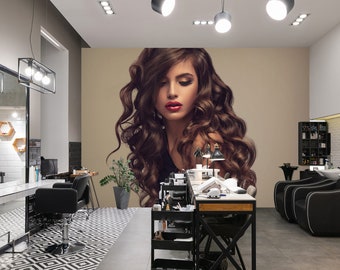 3D Elegant Long Hair L15679 Hair Cut Salon Barber Shop Commercial Removable Wallpaper Self Adhesive Peel & Stick Wallpaper Mural AJSTOREArt