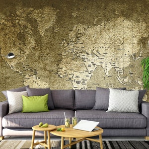3D Metal Golden Art L9728 Mapa del mundo Papel tapiz extraíble Papel pintado autoadhesivo Extra grande Peel & Stick Papel tapiz Papel tapiz Mural AJ