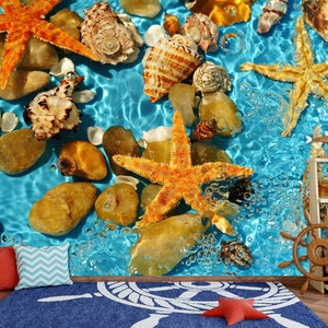 3D Pond Happy Starfish L8980 Removable Wallpaper Self Adhesive Wallpaper Extra Large Peel & Stick Wallpaper Wallpaper Mural AJSTOREArt