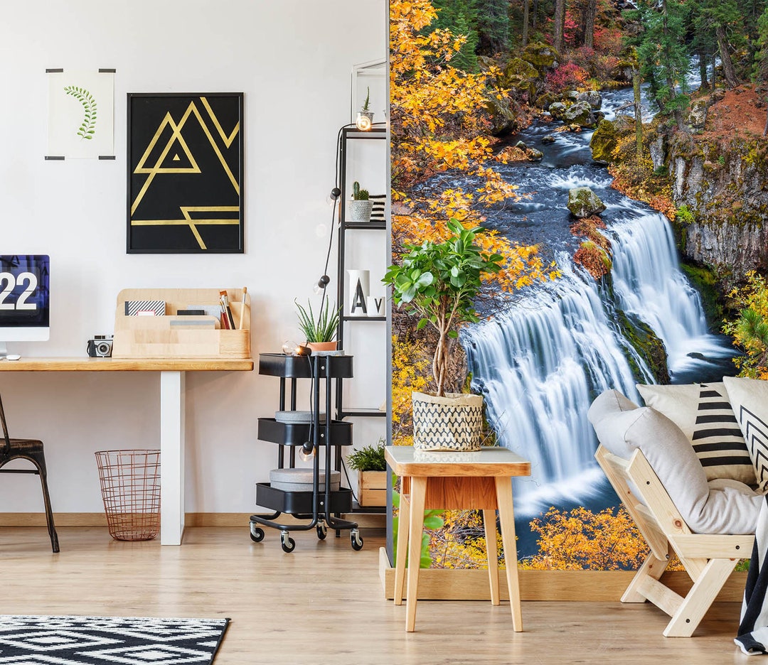 3D Forest Beautiful Waterfall L8188 Removable Wallpaper Self Adhesive ...