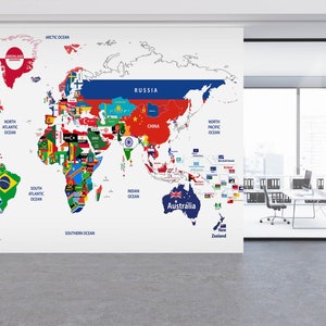 3d país bandeira design l9800 mapa do mundo removível papel de parede auto adesivo extra grande casca & vara papel de parede mural aj