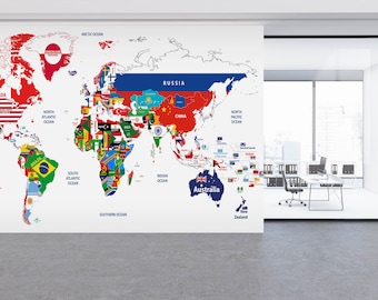 SIJIFACAI Custom Size 3D World Map Wall Mural - Removable Peel & Stick Self-Adhesive Wallpaper