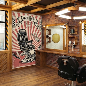 3D Retro Red Stripes L15467 Hair Cut Salon Barber Shop Commercial Removable Wallpaper Self Adhesive Peel & Stick Wallpaper Mural AJSTOREArt