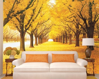 3D Yellow Forest Avenue L11162 Removable Wallpaper Self Adhesive Wallpaper Extra Large Peel & Stick Wallpaper Wallpaper Mural AJSTOREArt