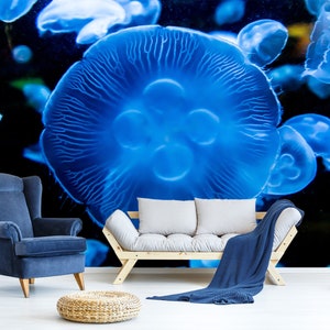 3D Blue Jellyfish Animal L661 Papel pintado extraíble Papel tapiz autoadhesivo Peel & Stick Papel tapiz Papel tapiz Mural AJSTOREArt