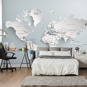 3d artístico branco mapa do mundo l10789 papel de parede removível auto adesivo extra grande casca & vara papel de parede mural ajstoreart
