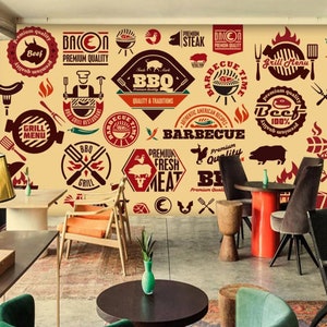 3D BBQ Food Time L13374 Carta da parati rimovibile Carta da parati autoadesiva Carta da parati Extra Large Peel & Stick Wallpaper Wallpaper Mural AJSTOREArt