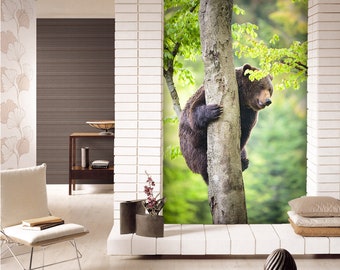 3D Animal Bear In The Tree L162 Removable Wallpaper Self Adhesive Wallpaper Extra Large Peel & Stick Wallpaper Wallpaper Mural AJSTOREArt