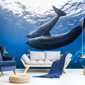 3D Elegante delfino Animale Soggiorno L2964 Carta da parati commerciale rimovibile Carta da parati autoadesiva Peel & Stick Wallpaper Mural AJSTOREArt