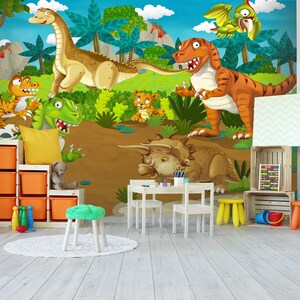 3D Cartoon Dinosaurier Tierspiel Zentrum L1672 kommerzielle abnehmbare Tapete selbstklebend Tapete Peel & Stick Tapete Wandbild AJSTOREArt