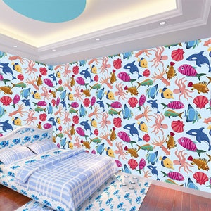 3D Cartoon Meerestiere L10553 abnehmbare Tapete selbstklebende Tapete extra groß Peel & Stick Tapete Tapete Wandbild AJSTOREArt