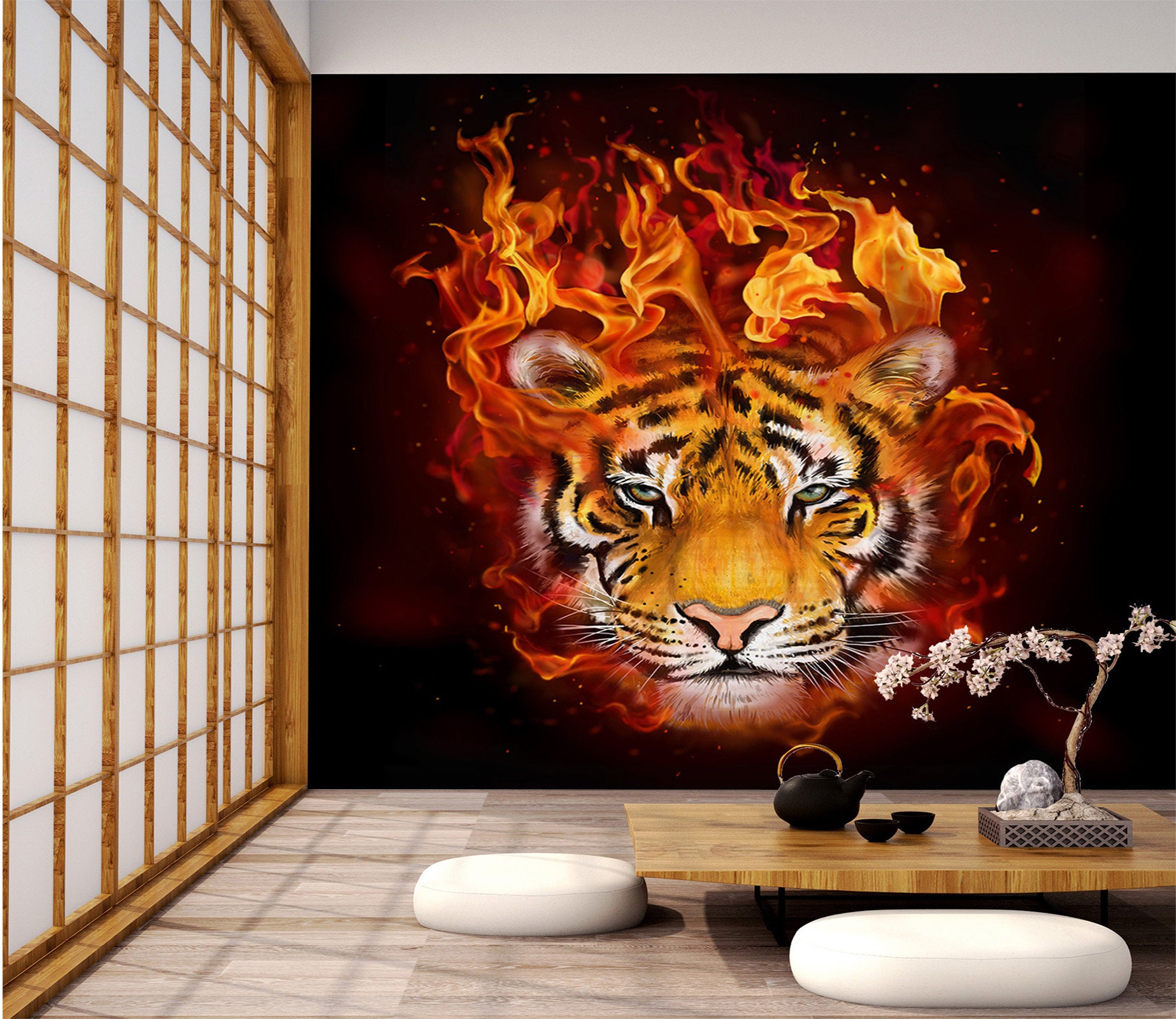 FIRE TIGER/LOVE SO BRIGHT ALICATE等３枚プラス 3D Fire and Tiger Animal L123 Removable Wallpaper Self Adhesive