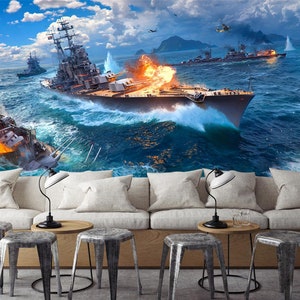 3D Battleship Fight L10529 Carta da parati rimovibile Carta da parati autoadesiva Carta da parati Extra Large Peel & Stick Wallpaper Wallpaper Mural AJSTOREArt