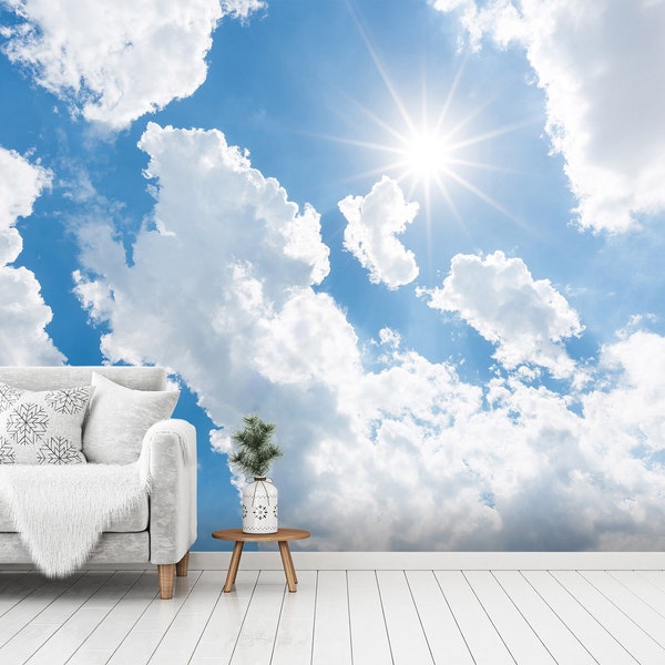 3D Himmel Weiße Wolken Wohnzimmer L2990 kommerzielle abnehmbare Tapete Selbstklebende Tapete Peel & Stick Tapete Wandbild AJSTOREArt