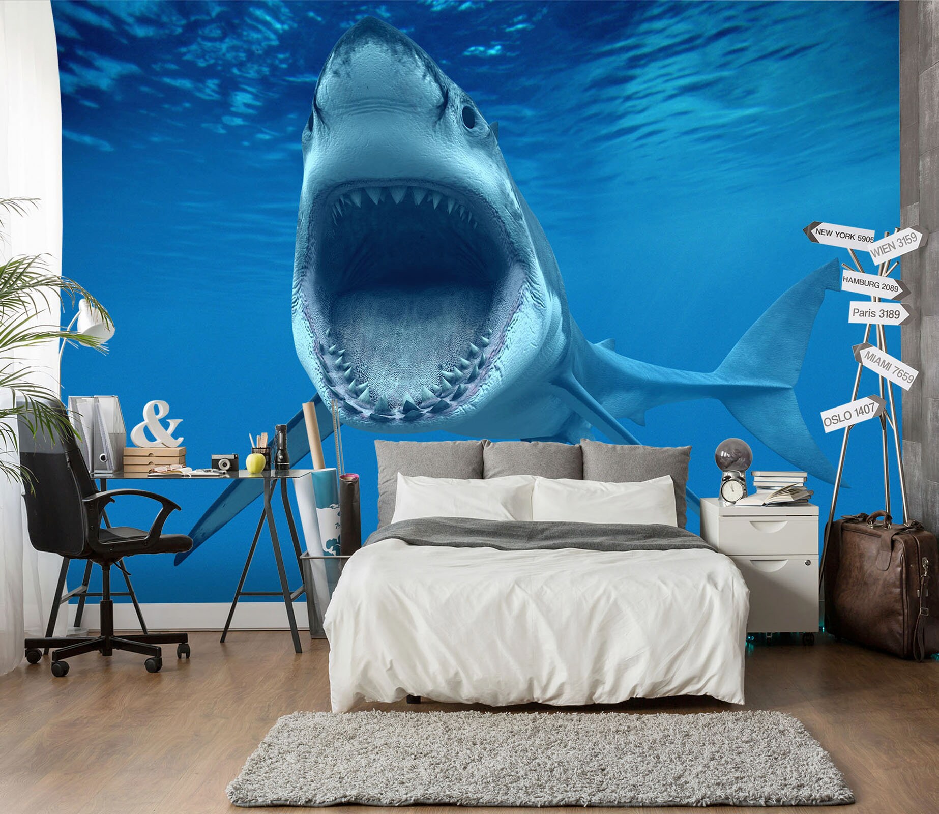 新品30枚 3D壁紙 70*70cmRp 3D Animal Shark Sharp Teeth L195 Removable Wallpaper Self Adhesive