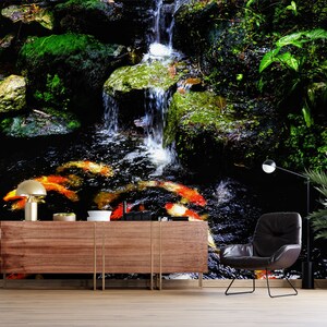 3D Sommer Cool Koi Teich L8459 abnehmbare Tapete selbstklebende Tapete extra groß Peel & Stick Tapete Tapete Wandbild AJSTOREArt