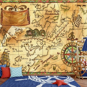 Carta Náutica 3D L9748 Mapa del Mundo Papel Pintado Extraíble Papel Pintado Autoadhesivo Extra Grande Peel & Stick Papel Tapiz Papel Pintado Mural AJ