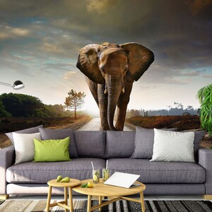 3D Forte Elefante Animale Soggiorno L3011 Carta da parati commerciale rimovibile Carta da parati autoadesiva Peel & Stick Wallpaper Mural AJSTOREArt