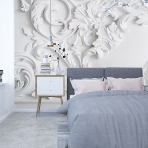 3D White Engraving Bedroom L2621 Commercial Removable Wallpaper Self Adhesive Wallpaper Peel & Stick Wallpaper Wallpaper Mural AJSTOREArt