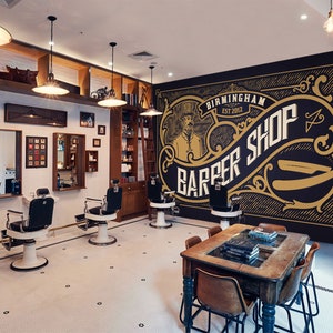 3D Classic Style L15423 Hair Cut Salon Barber Shop Commercial Removable Wallpaper Self Adhesive Peel & Stick Wallpaper Mural AJSTOREArt
