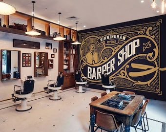 3D Classic Style L15423 Hair Cut Salon Barber Shop Commercial Removable Wallpaper Self Adhesive Peel & Stick Wallpaper Mural AJSTOREArt