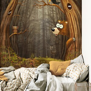 3D Cartoon Waldtiere L10965 abnehmbare Tapete selbstklebende Tapete extra groß Peel & Stick Tapete Tapete Wandbild AJSTOREArt