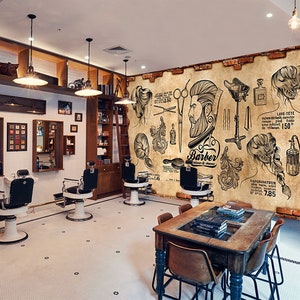 3D Surprise Design L15609 Hair Cut Salon Barber Shop Carta da parati rimovibile commerciale Carta da parati autoadesiva Peel & Stick Wallpaper Mural AJSTOREArt