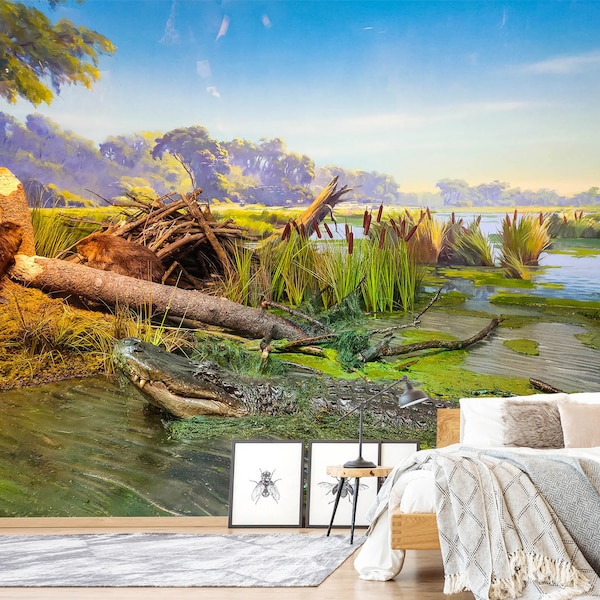 Peel and Stick Wallpaper Crocodile Etsy