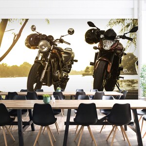 3D Zwei Motorräder Transport L511 abnehmbare Tapete selbstklebende Tapete extra groß Peel & Stick Tapete Tapete Wandbild AJSTOREArt