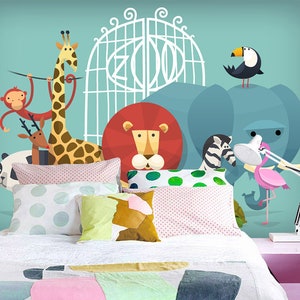 3D Grappige Cartoon Dieren L10083 Verwijderbaar Behang Zelfklevend Behang Extra Grote Peel & Stick Wallpaper Muurschildering AJSTOREArt