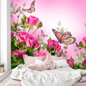 3D Rose And Butterfly Animal L204 Removable Wallpaper Self Adhesive Wallpaper Extra Large Peel & Stick Wallpaper Wallpaper Mural AJSTOREArt