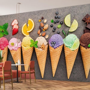 3D Green Lemon Ice Cream L17077 Carta da parati commerciale rimovibile Carta da parati autoadesiva Peel & Stick Carta da parati Carta da parati murale AJSTOREArt