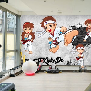 3D Happy Taekwondo L3856 Sport Carta da parati rimovibile Carta da parati autoadesiva Peel & Stick Wallpaper Wallpaper Mural AJSTOREArt