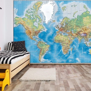 3D Weltkarte Design Kinderzimmer L2320 kommerzielle abnehmbare Tapete Selbstklebende Tapete Peel & Stick Tapete Wandbild AJSTOREArt