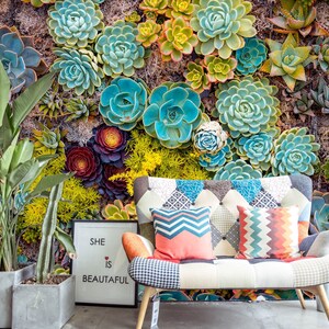 3D Blu Fiori Succulenti L7259 Carta da parati rimovibile Carta da parati autoadesiva Carta da parati Extra Large Peel & Stick Wallpaper Mural AJSTOREArt