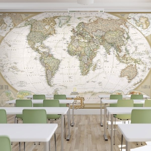 3D World Map Record L1220 Komercyjna tapeta usuwalna Tapeta samoprzylepna Tapeta Peel & Stick Tapeta Mural AJSTOREArt