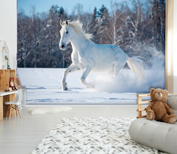 3D Snow Running White Horse L3413 Animal Removable Wallpaper - Etsy 3D Snow Running White Horse L3413 Animal Removable Wallpaper - Etsy