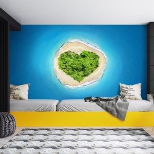 3D Island Plant Love Shape L7218 Carta da parati rimovibile Carta da parati autoadesiva Carta da parati Extra Large Peel & Stick Wallpaper Mural aJSTOREArt