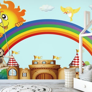 3D Leuke Cartoon Sun Kid's Room L2454 Commerciële Verwijderbare Wallpaper Zelfklevende Wallpaper Peel & Stick Wallpaper Mural AJSTOREArt
