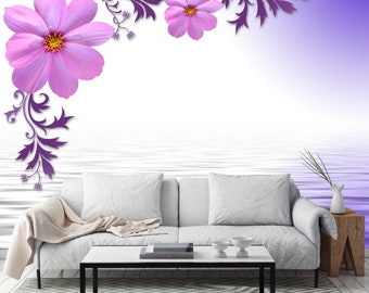 3D Two Blooming Flowers L11181 Removable Wallpaper Self Adhesive Wallpaper Extra Large Peel & Stick Wallpaper Wallpaper Mural AJSTOREArt